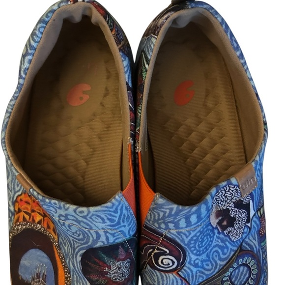 UIN Blue Multi-Pattern Slip-On Loafers with Orange Accents